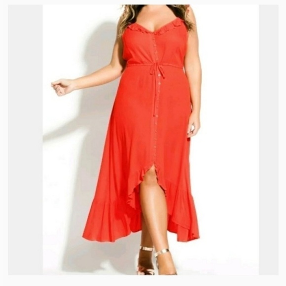 City Chic High Low Tigerlily Ruffle Maxi Dress Size 14 XS Feminine Vacation Sexy - Picture 5 of 15